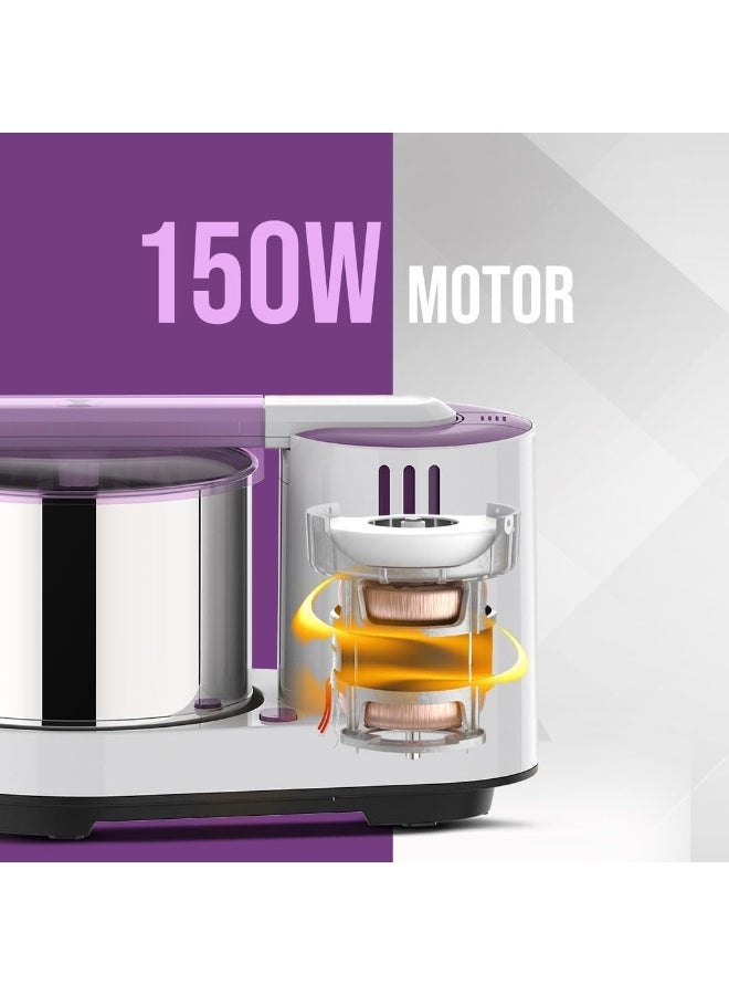 Ultra Grind+ Gold 2 Litre Table Top Wet Grinder - White | Fast Grinding Conical Stones 150W Motor & 5 Years Warranty | AISI 304 Food-Grade SS Multi Utility Cylindrical Drum, Light Weight - Image 2